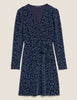 Animal Print V-Neck Knee Length Wrap Dress