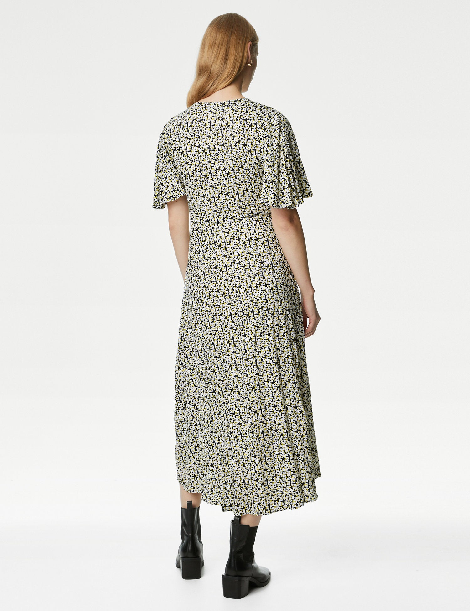 Printed V-Neck Midi Tea Dress