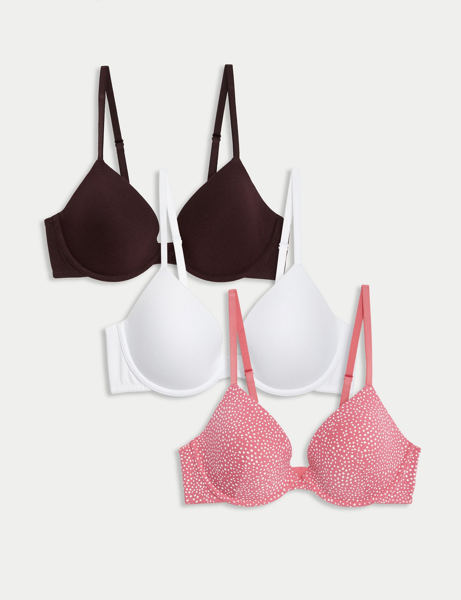 3pk Cotton Wired Plunge T-Shirt Bras A-E