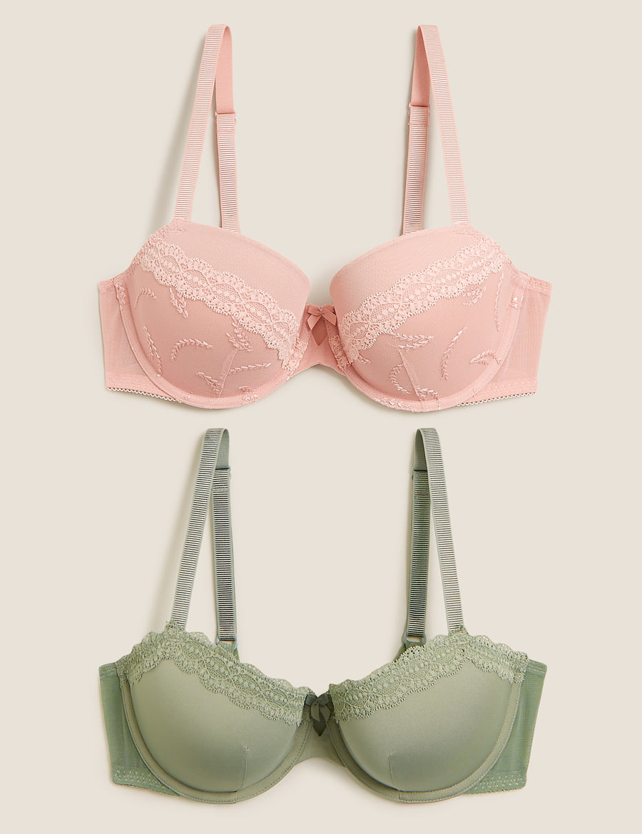 2pk Embroidered Push-Up Balcony Bras