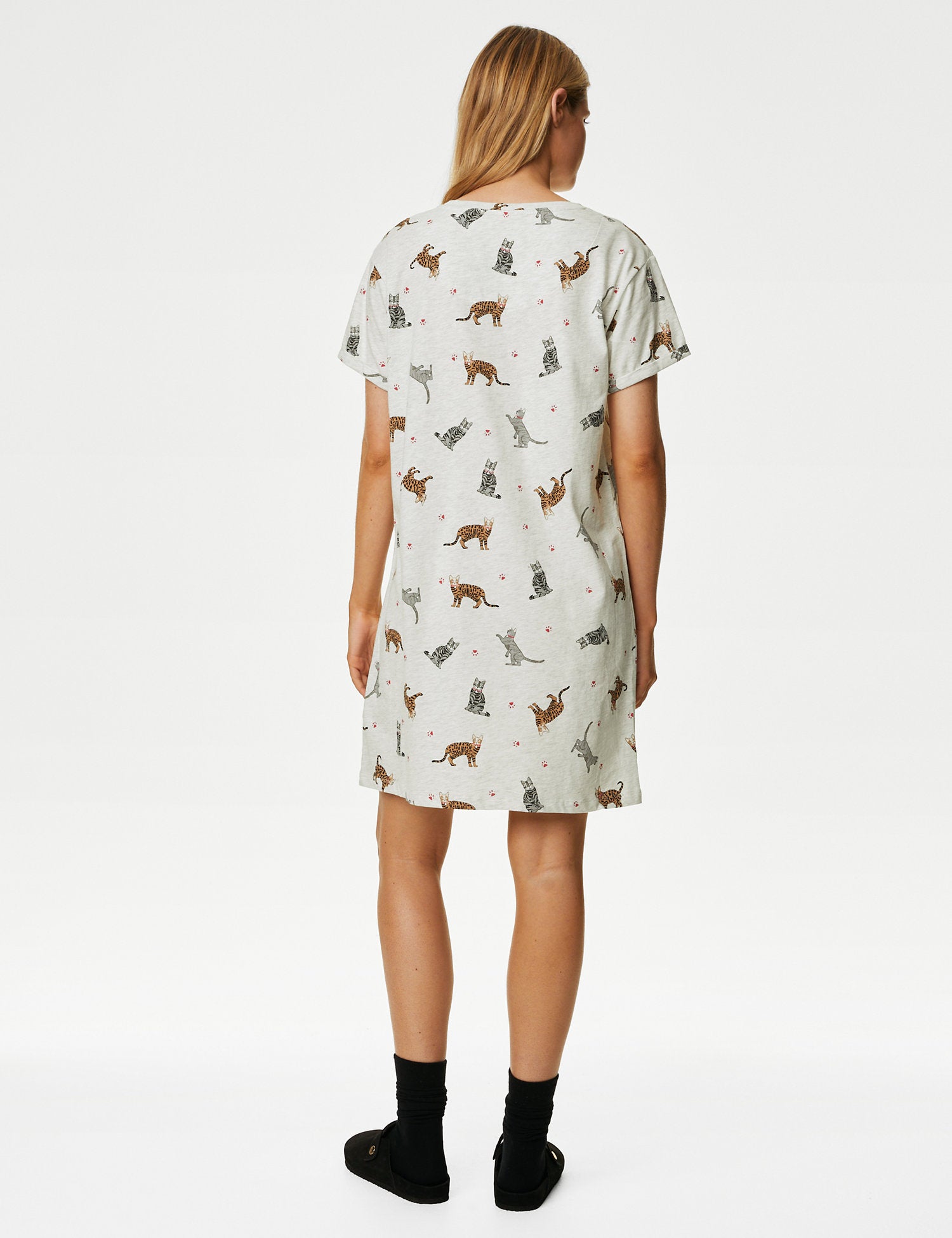 Cotton Rich Cat Print Short Nightdress