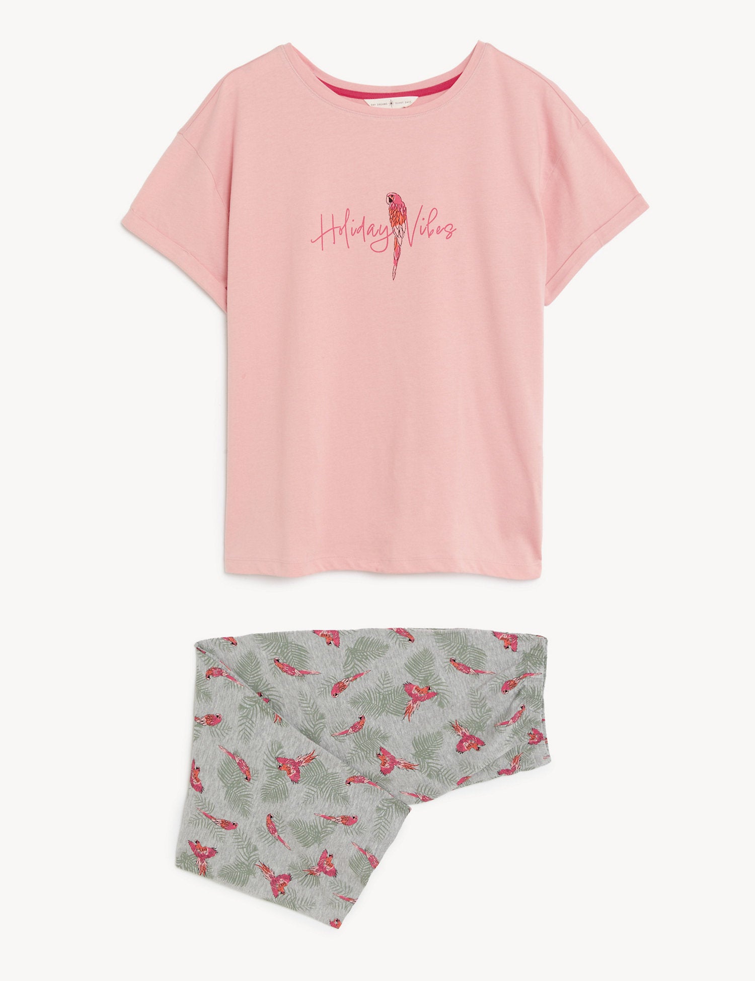 Cotton Rich Parrot Print Cropped Pyjama Set