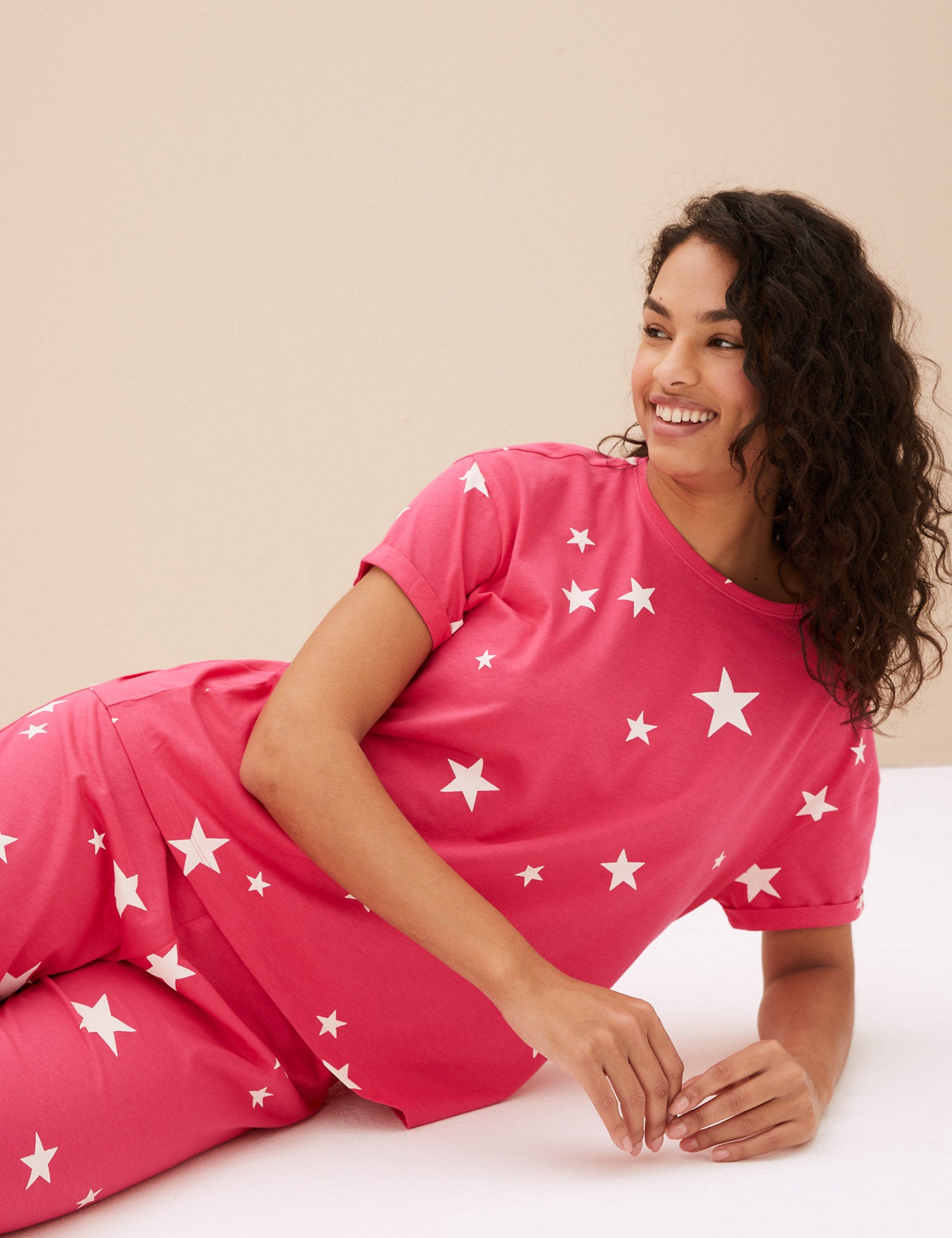 Pure Cotton Star Print Cropped Pyjama Set