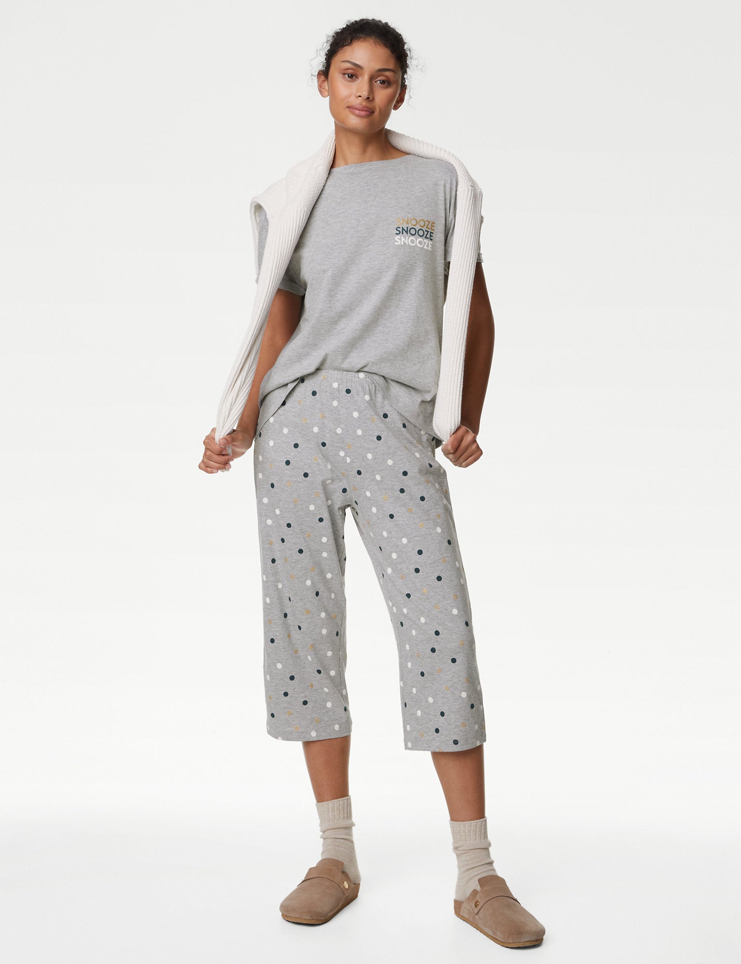Cotton Rich Polka Dot Cropped Pyjama Set