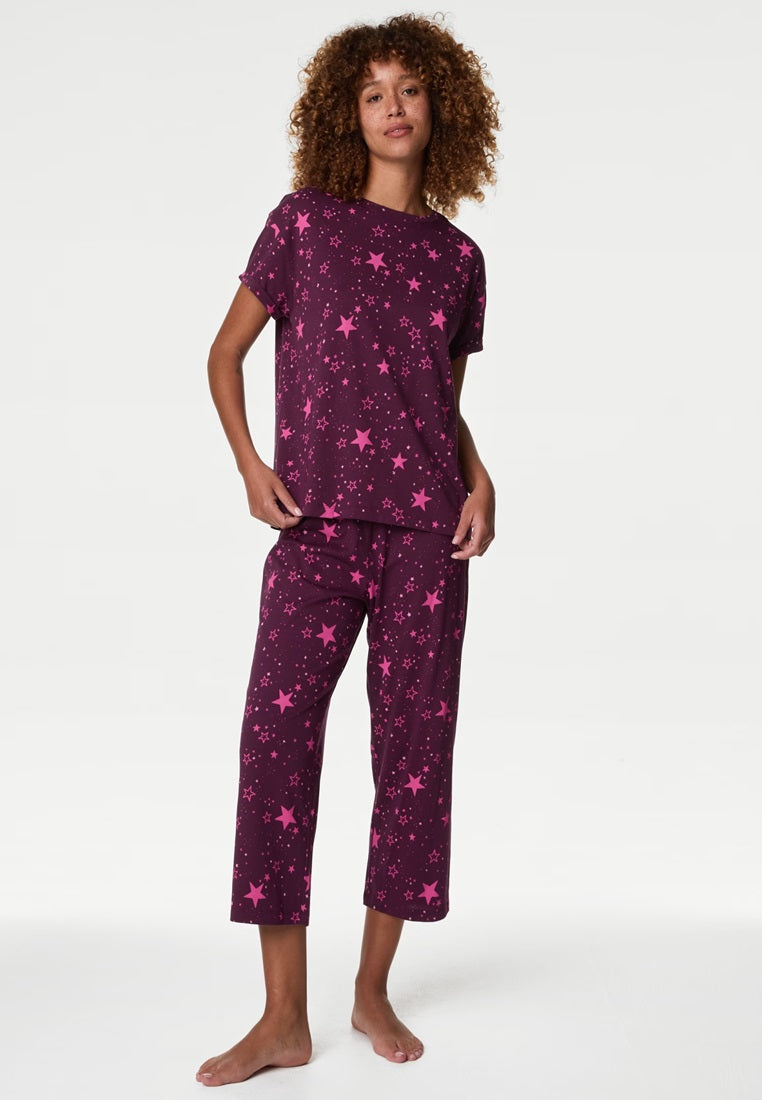 Pure Cotton Printed Cropped Pyjama Set