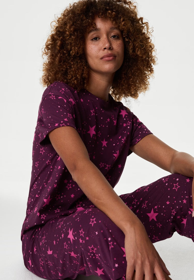 Pure Cotton Printed Cropped Pyjama Set