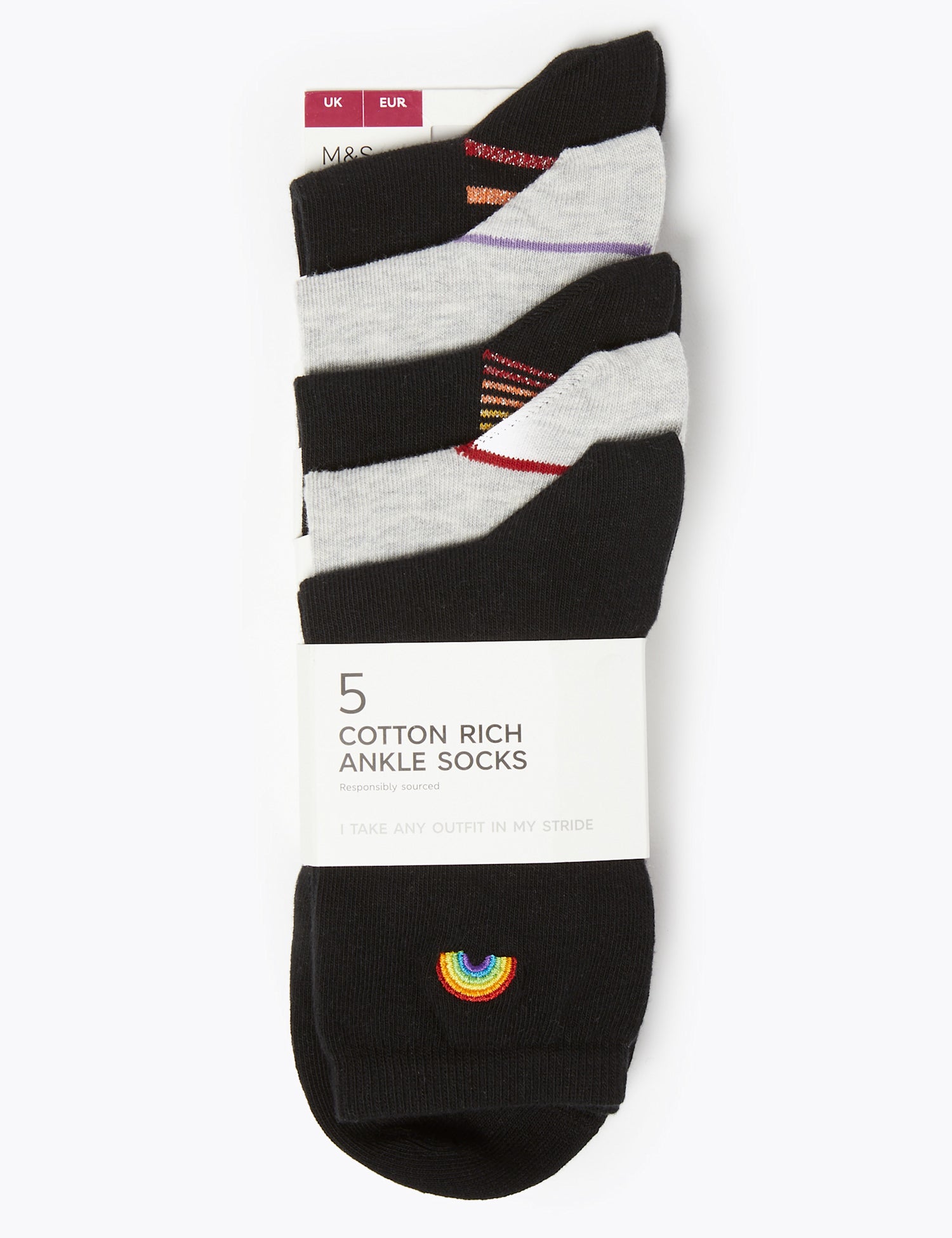 5 Pair Pack Cotton Rich Ankle Socks