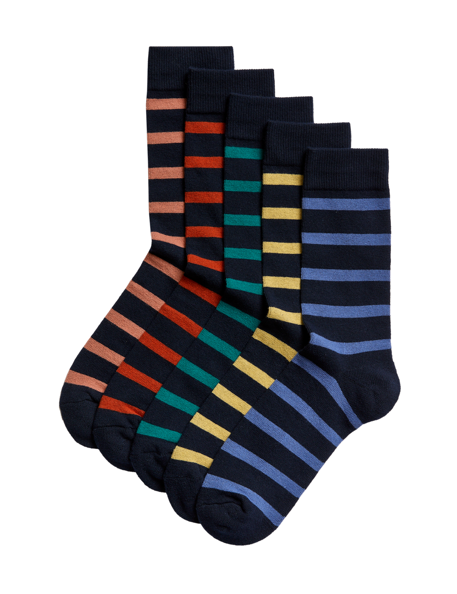 5pk Striped Cotton Rich Cushioned Socks