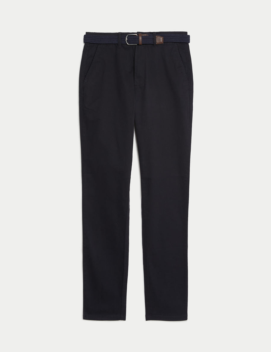 Slim Fit Belted Stretch Chinos
