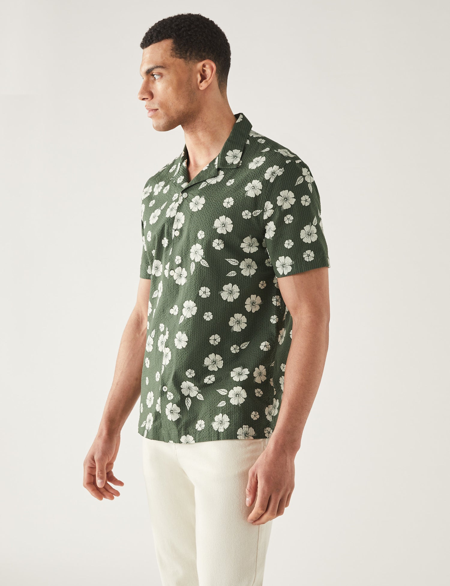 Pure Cotton Seersucker Cuban Collar Shirt