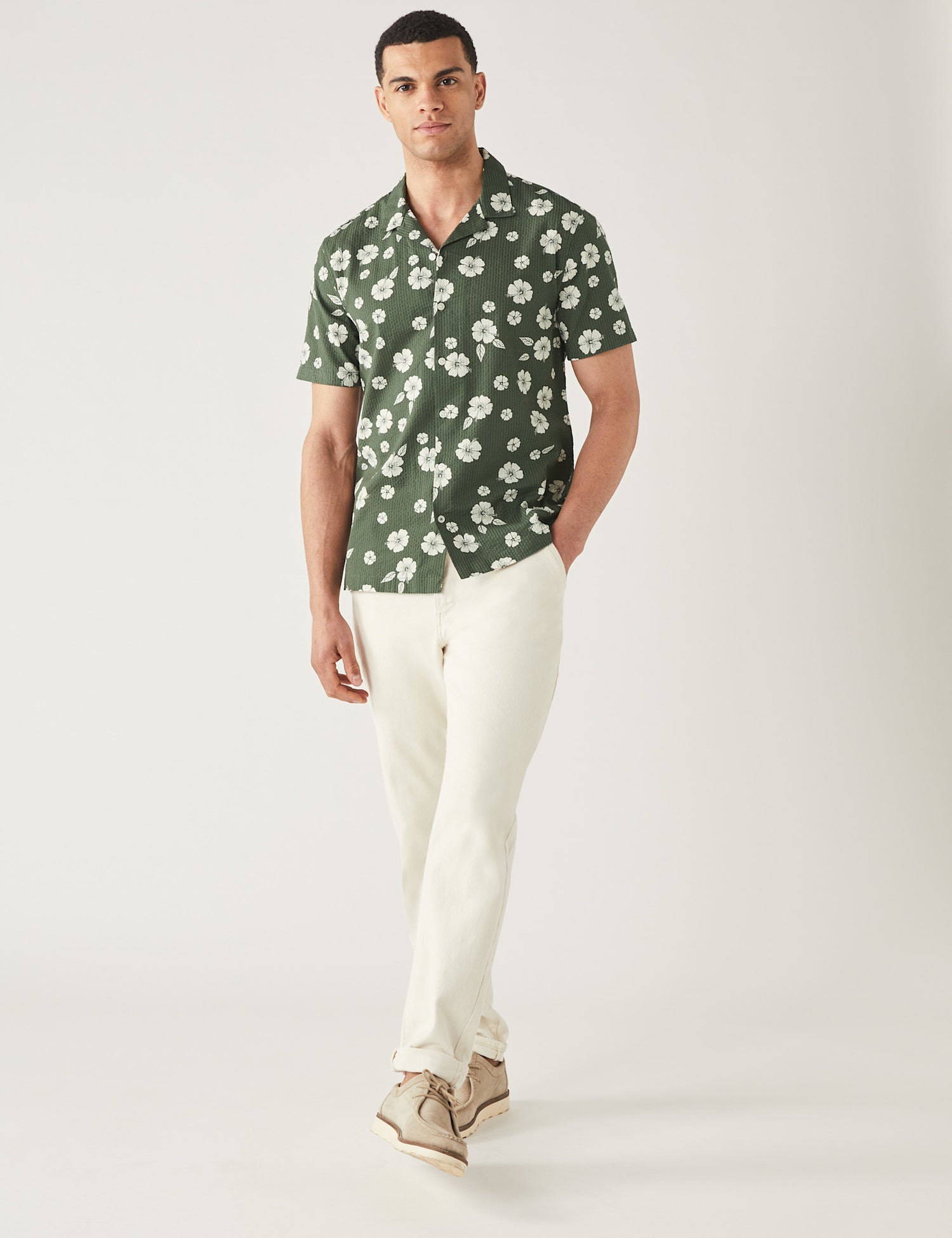Pure Cotton Seersucker Cuban Collar Shirt