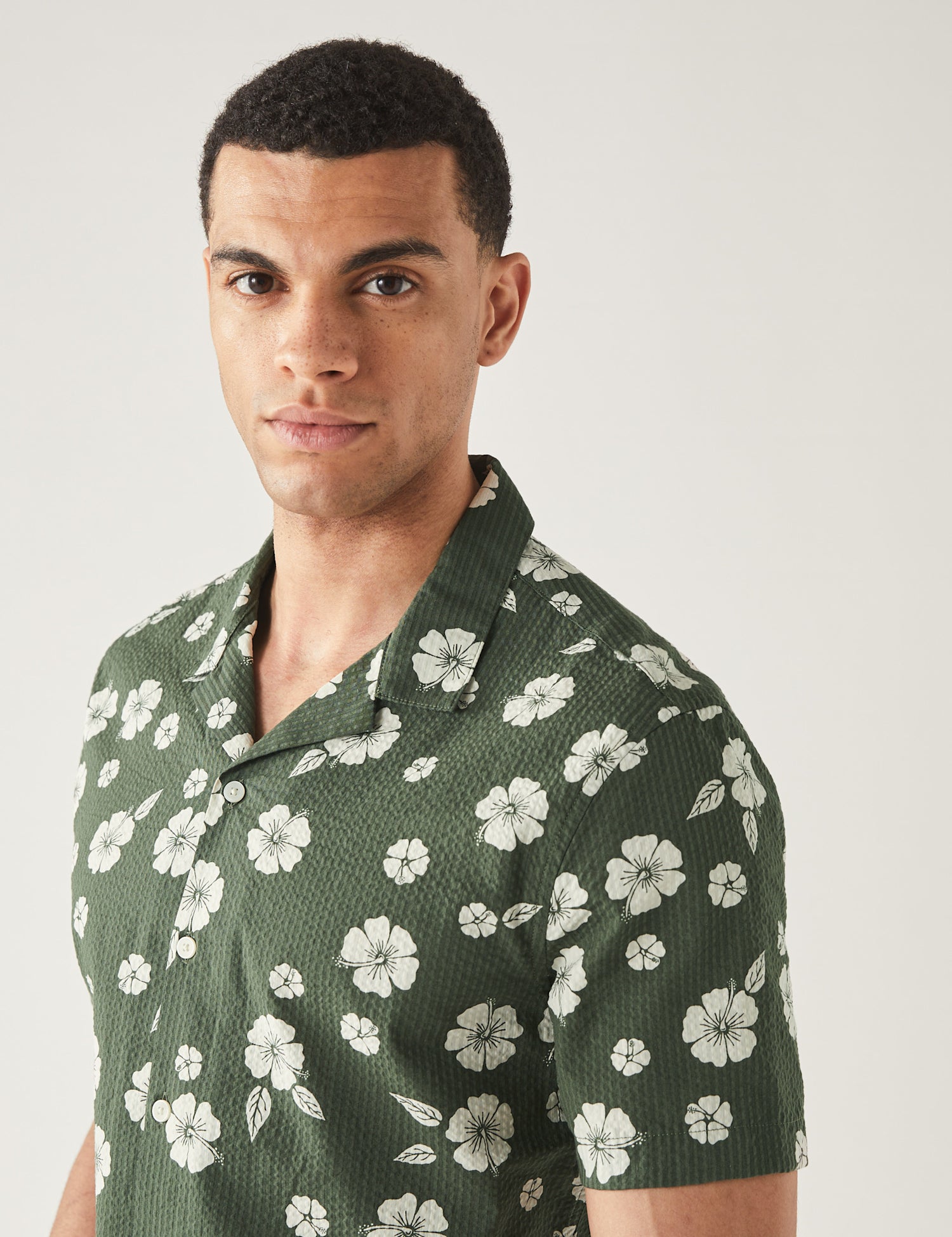 Pure Cotton Seersucker Cuban Collar Shirt