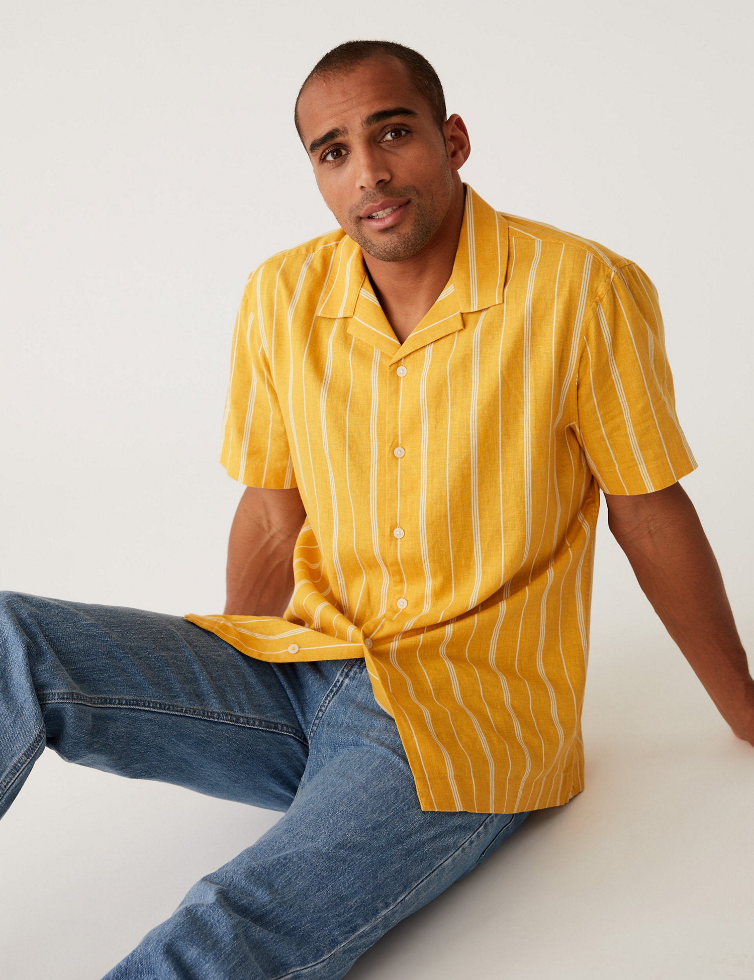 Linen Blend Striped Cuban Collar Shirt