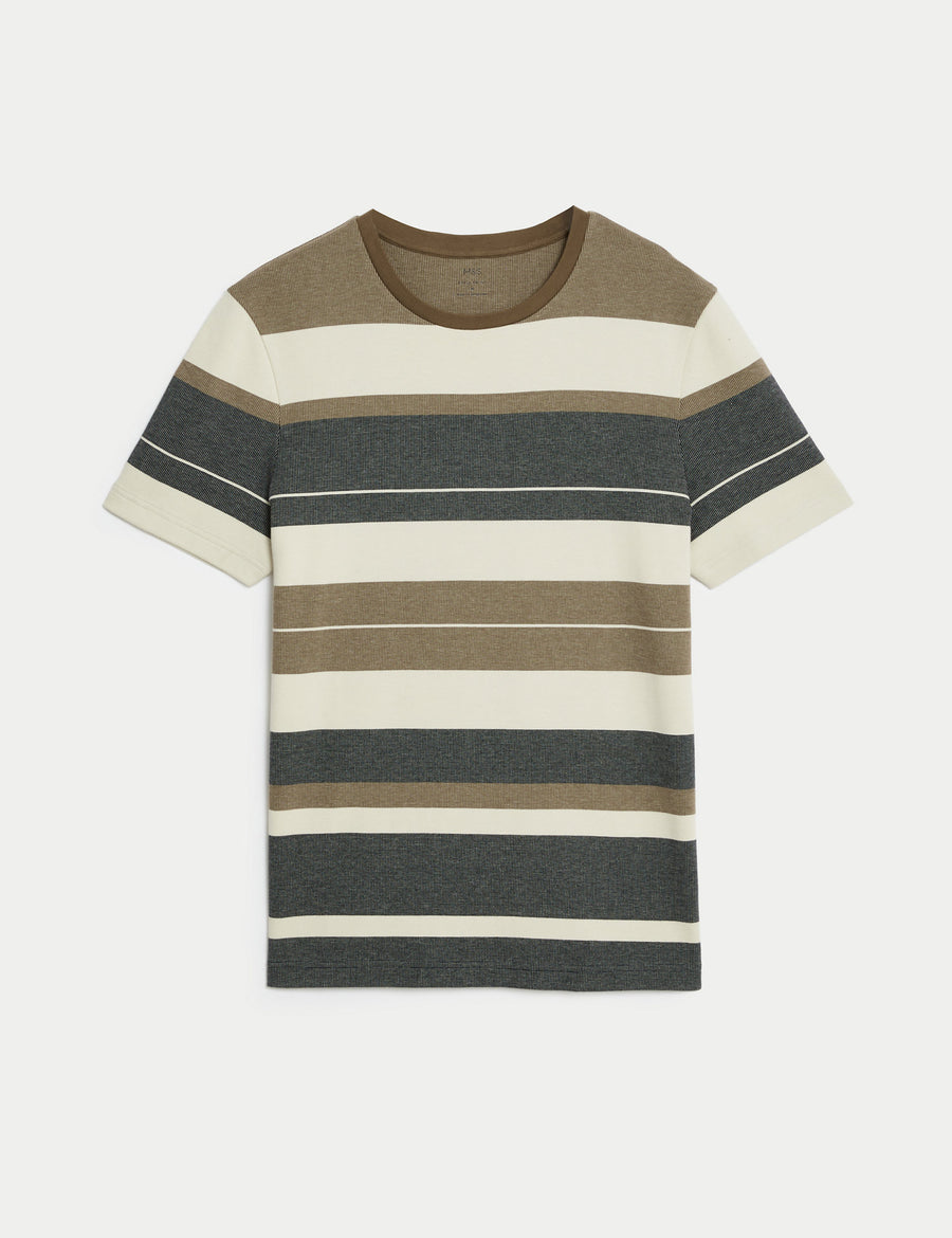 Pure Cotton Double Knit Striped T-Shirt