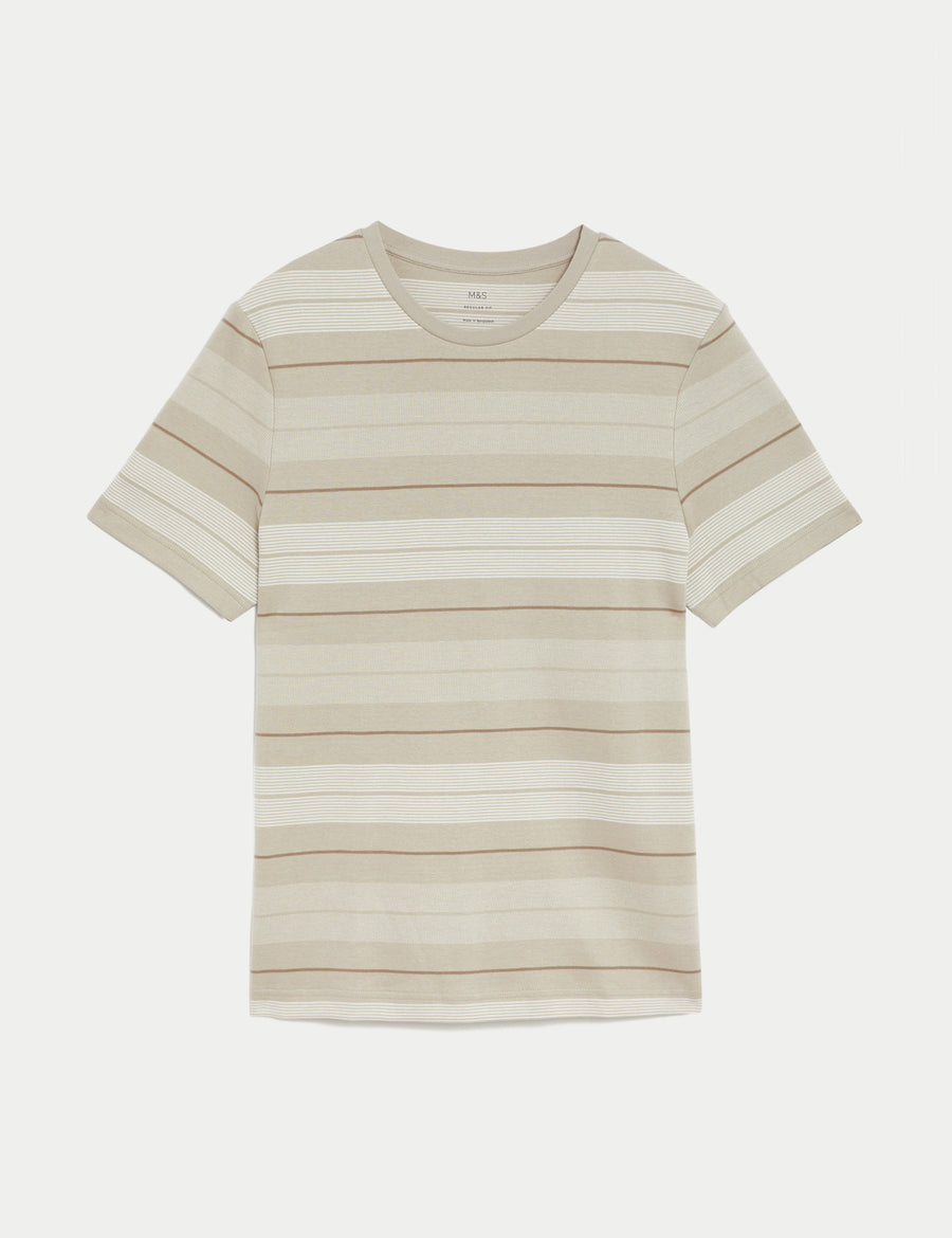 Pure Cotton Double Knit Striped T-Shirt