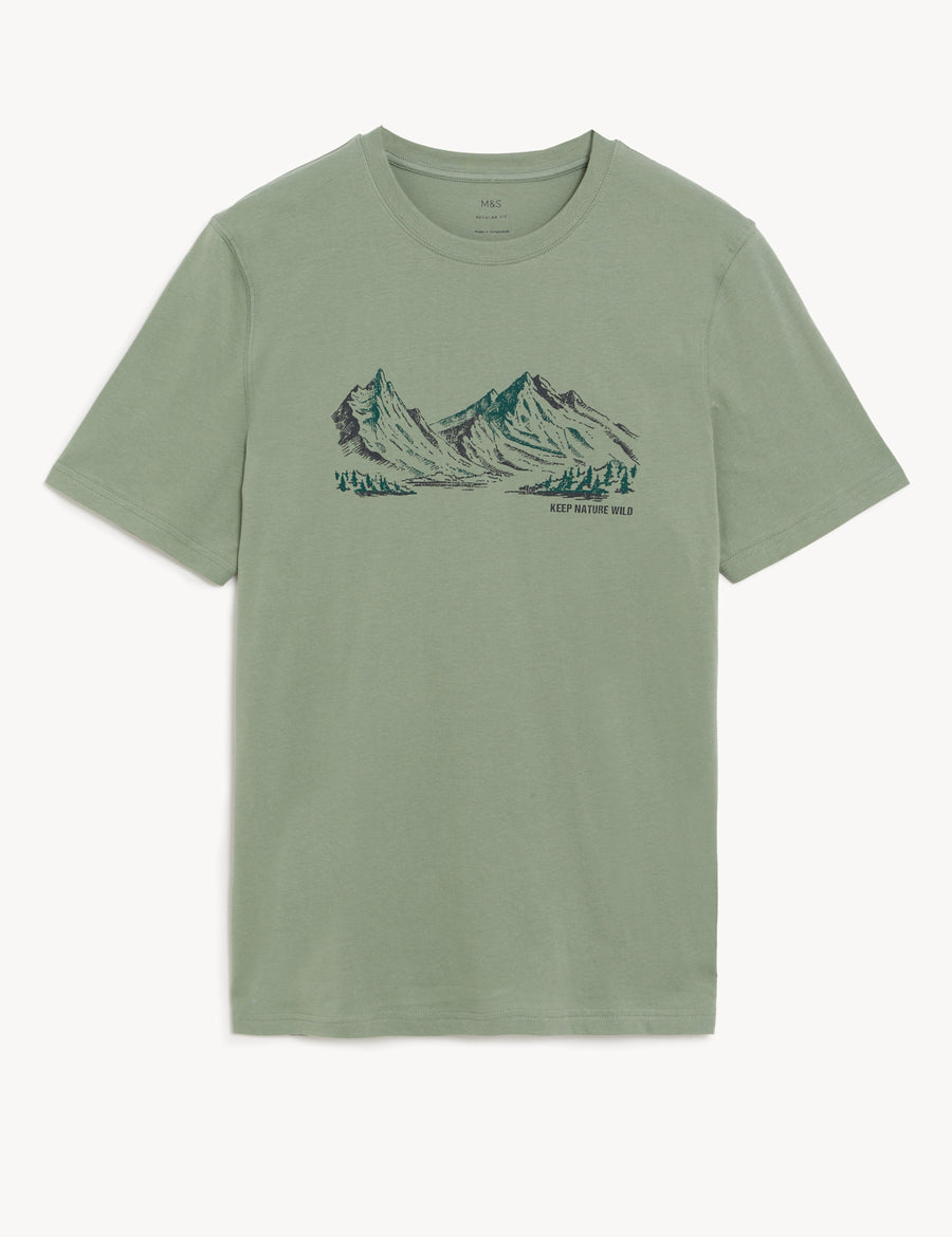 Pure Cotton Mountain Graphic T-Shirt