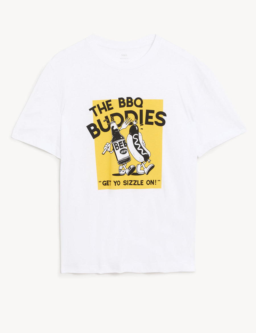 Relaxed Fit Pure Cotton BBQ Graphic T-Shirt