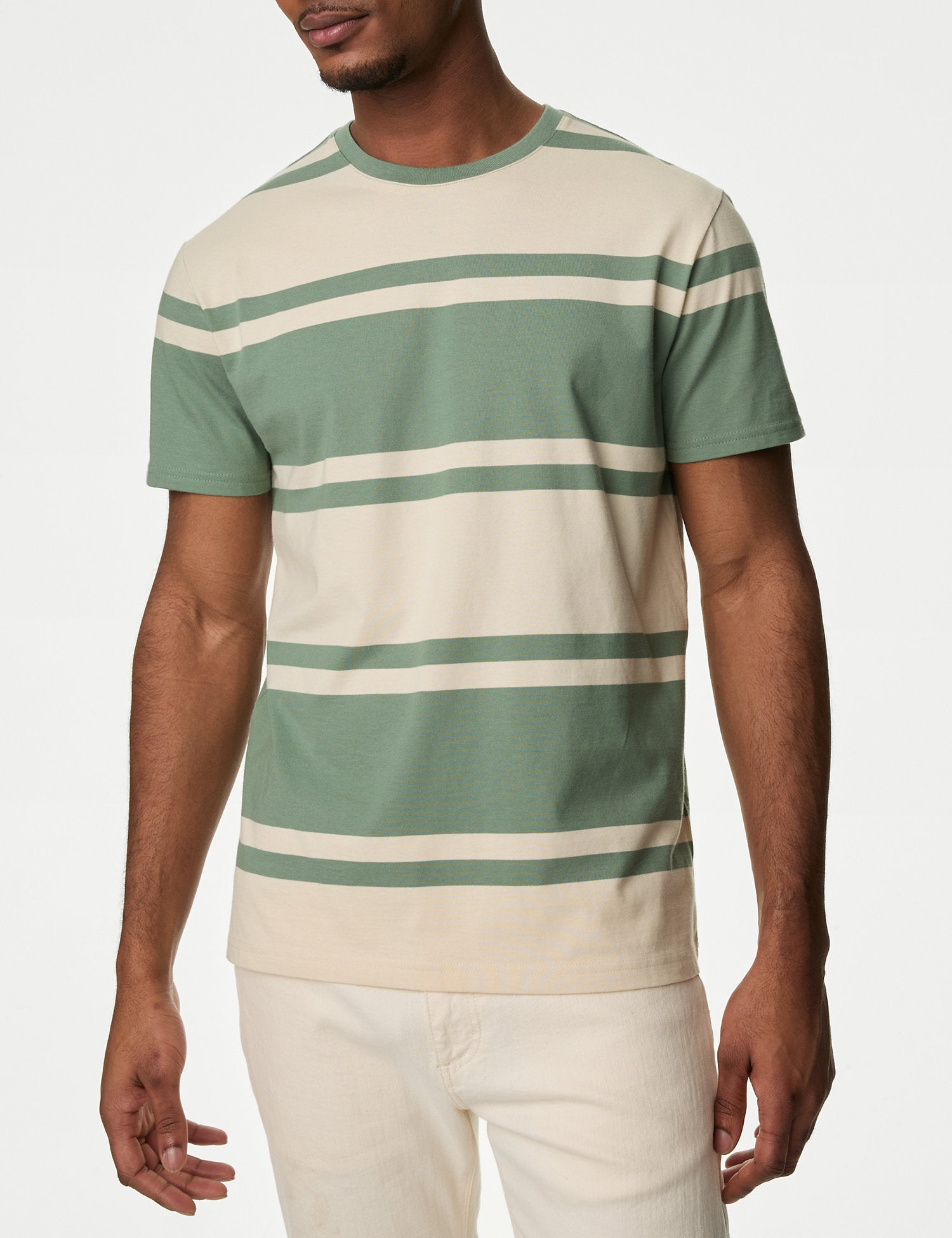 Pure Cotton Colour Block Striped T-Shirt