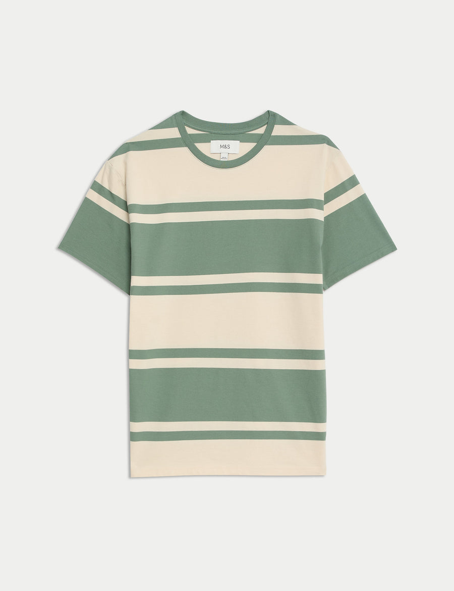 Pure Cotton Colour Block Striped T-Shirt