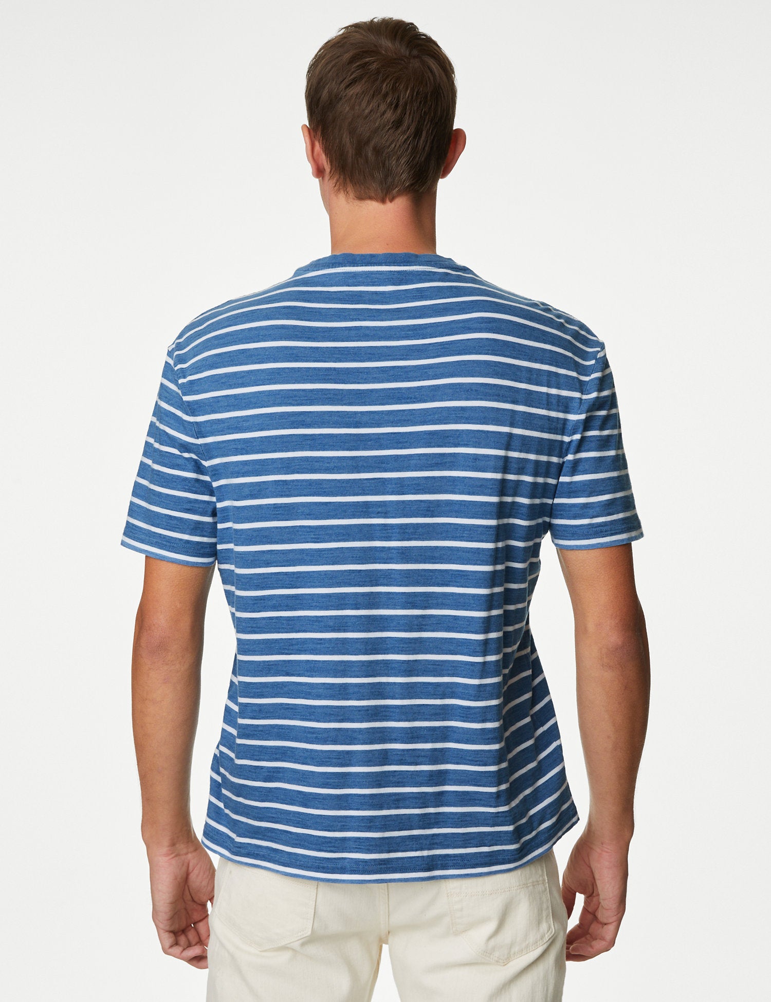 Pure Cotton Emroidered M&S Logo Striped T-Shirt
