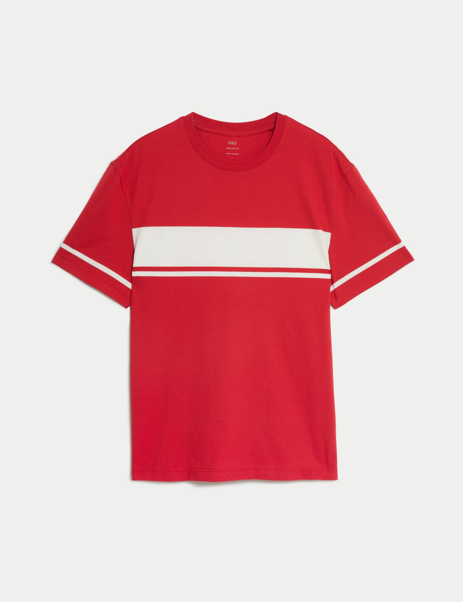 Pure Cotton Crew Neck Chest Stripe T-Shirt