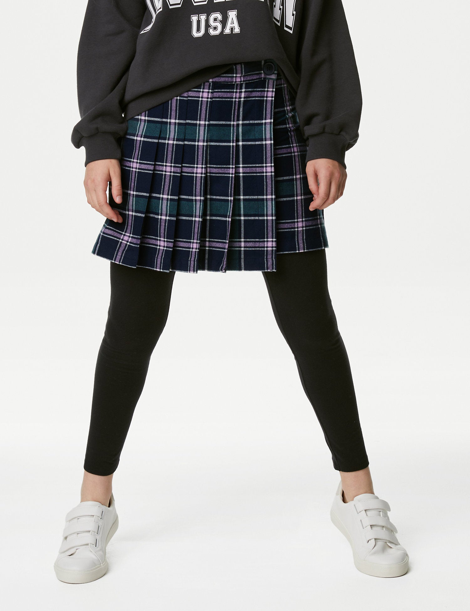 Mini Cotton Blend Checked Skirt