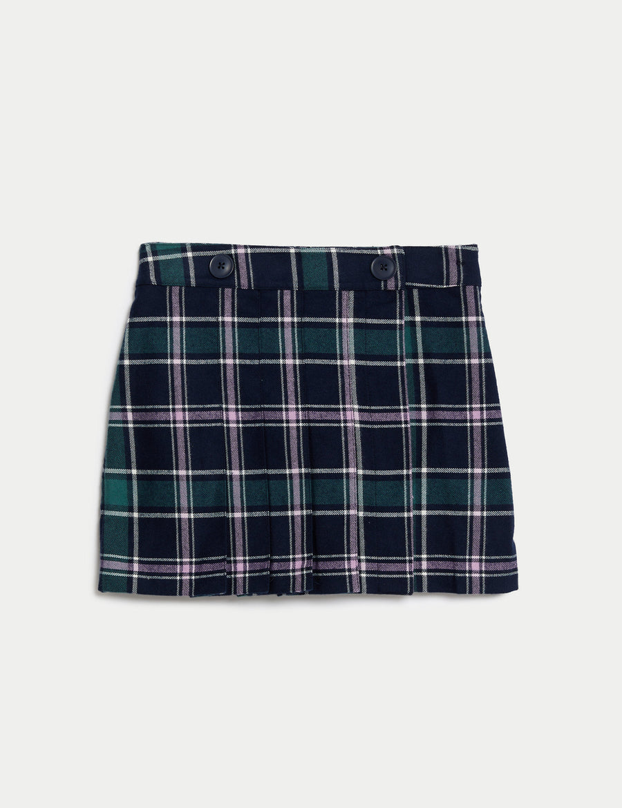 Mini Cotton Blend Checked Skirt