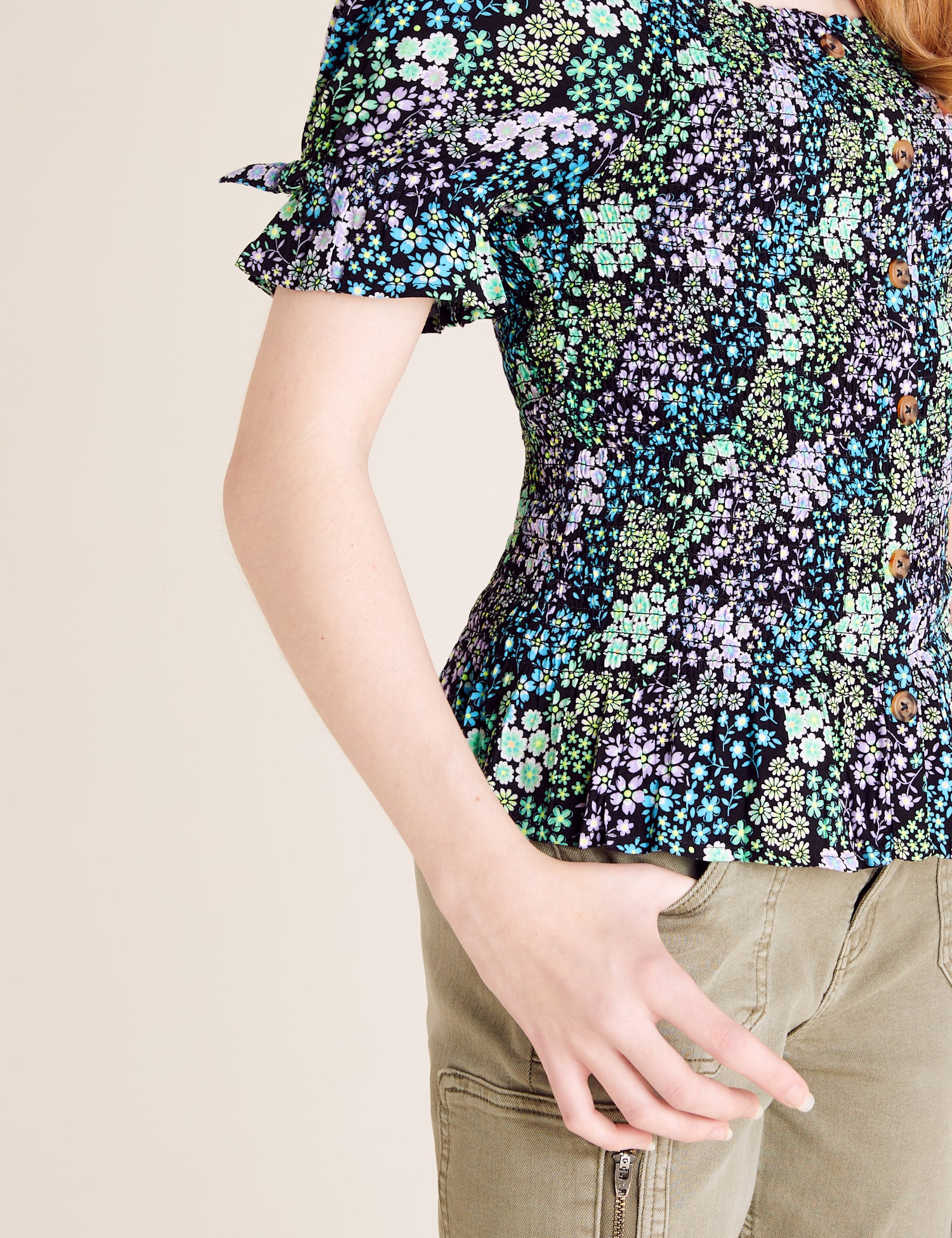Floral Print Shirred Top