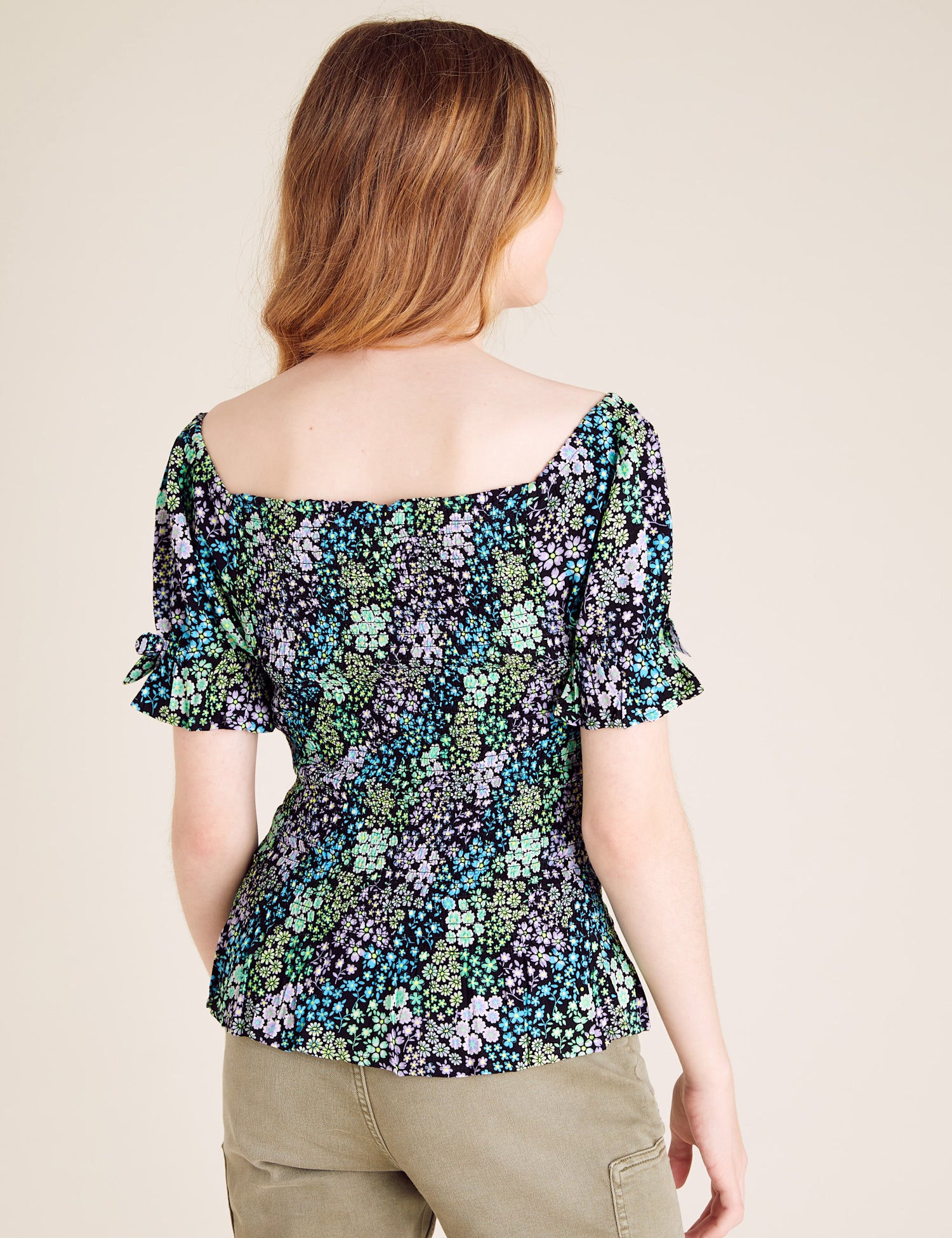 Floral Print Shirred Top