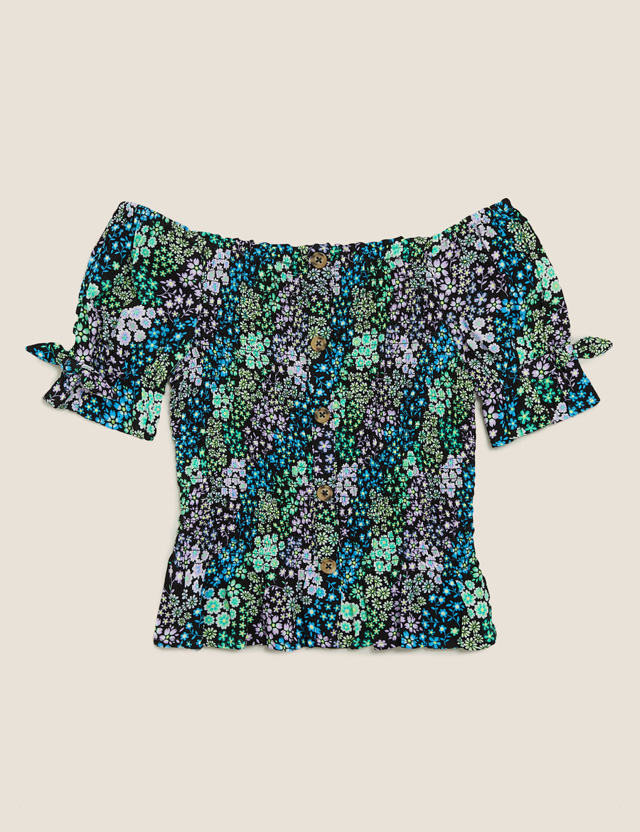 Floral Print Shirred Top