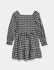 Cotton Blend Gingham Shirred Dress