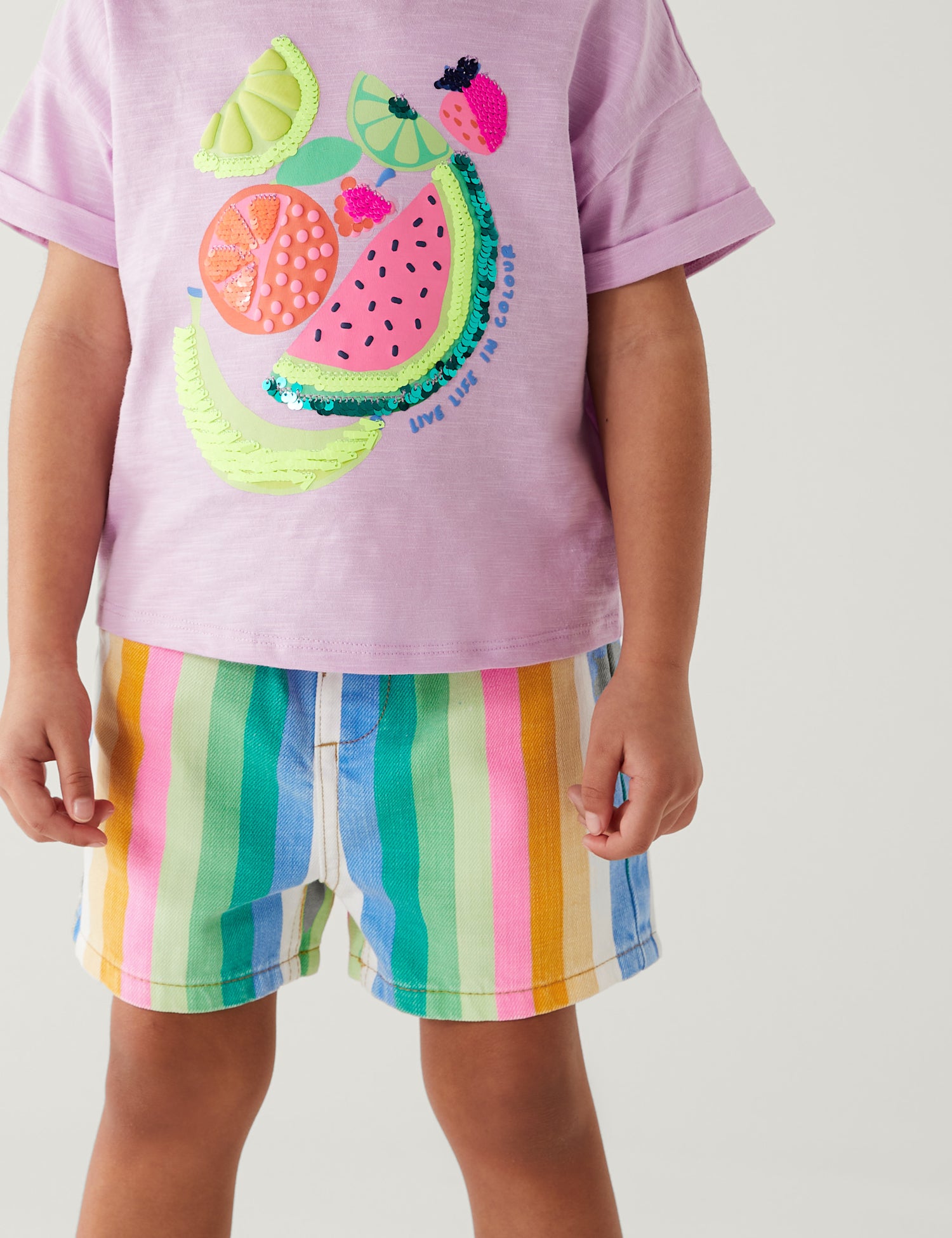 Denim Rainbow Striped Shorts