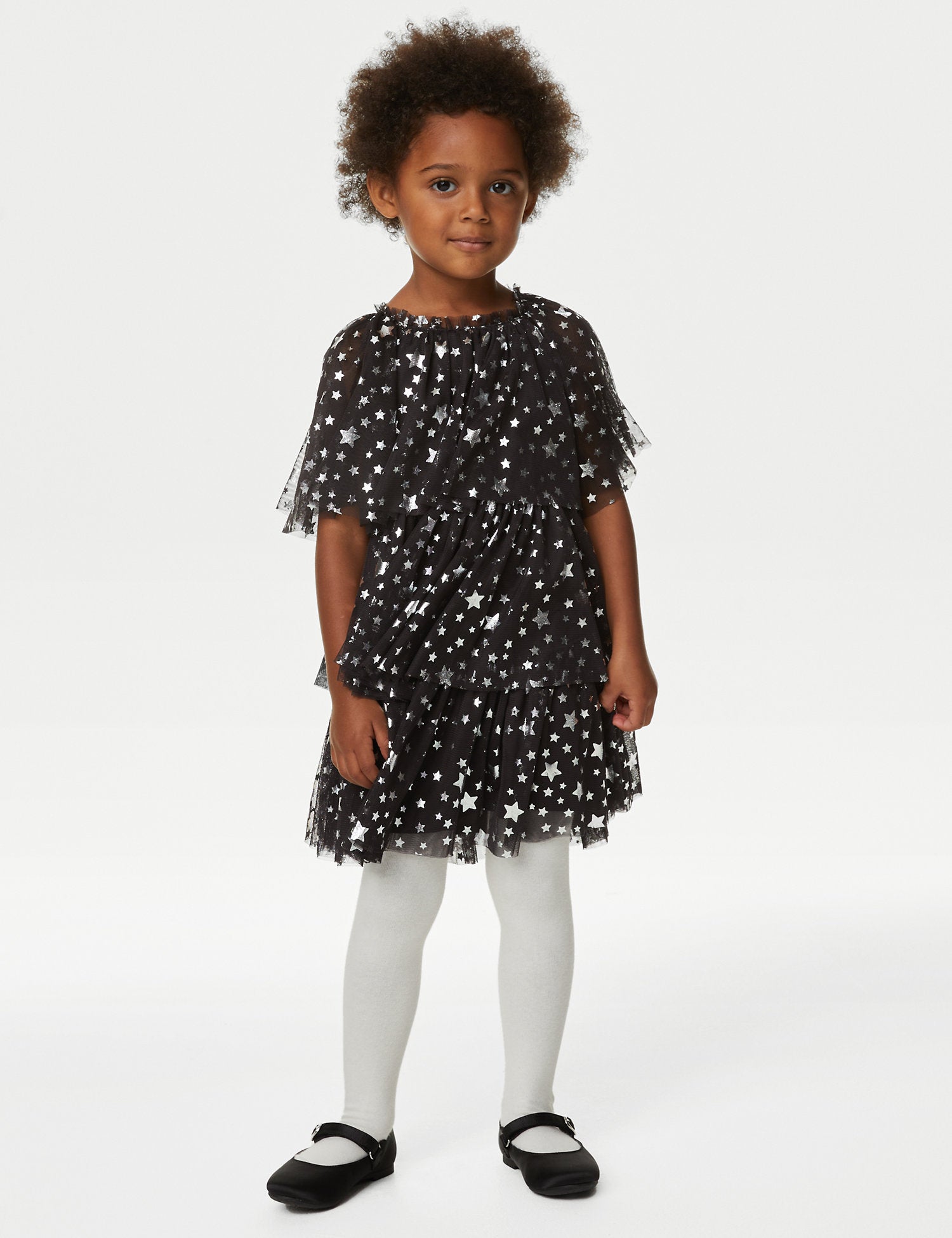 Tulle Star Print Tiered Party Dress