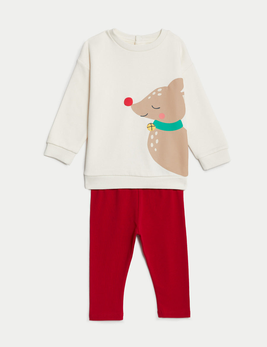 2pc Cotton Rich Reindeer Outfit