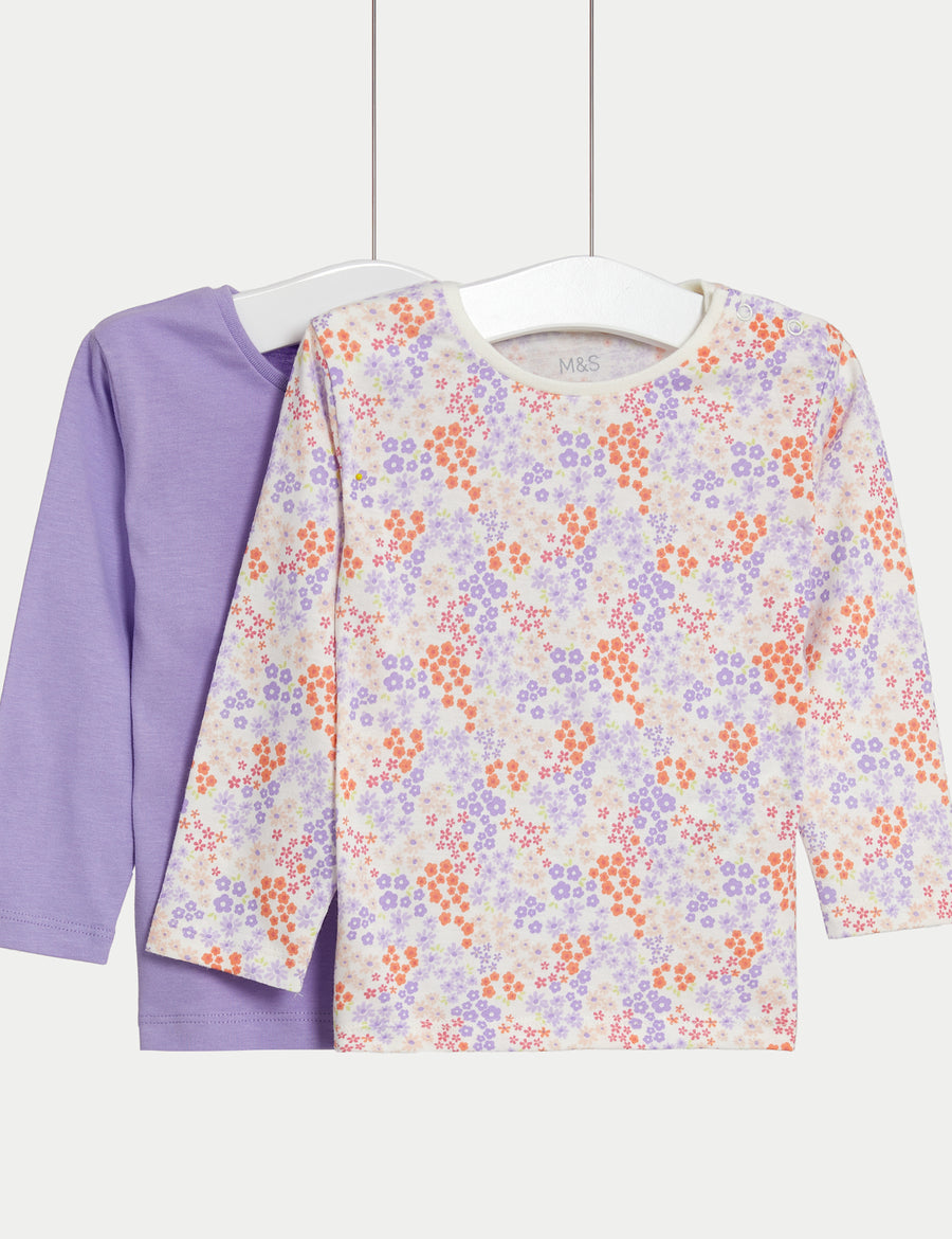 2pk Pure Cotton Floral & Plain Tops