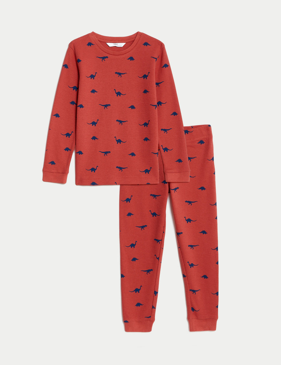 Pure Cotton Dinosaur Waffle Pyjamas