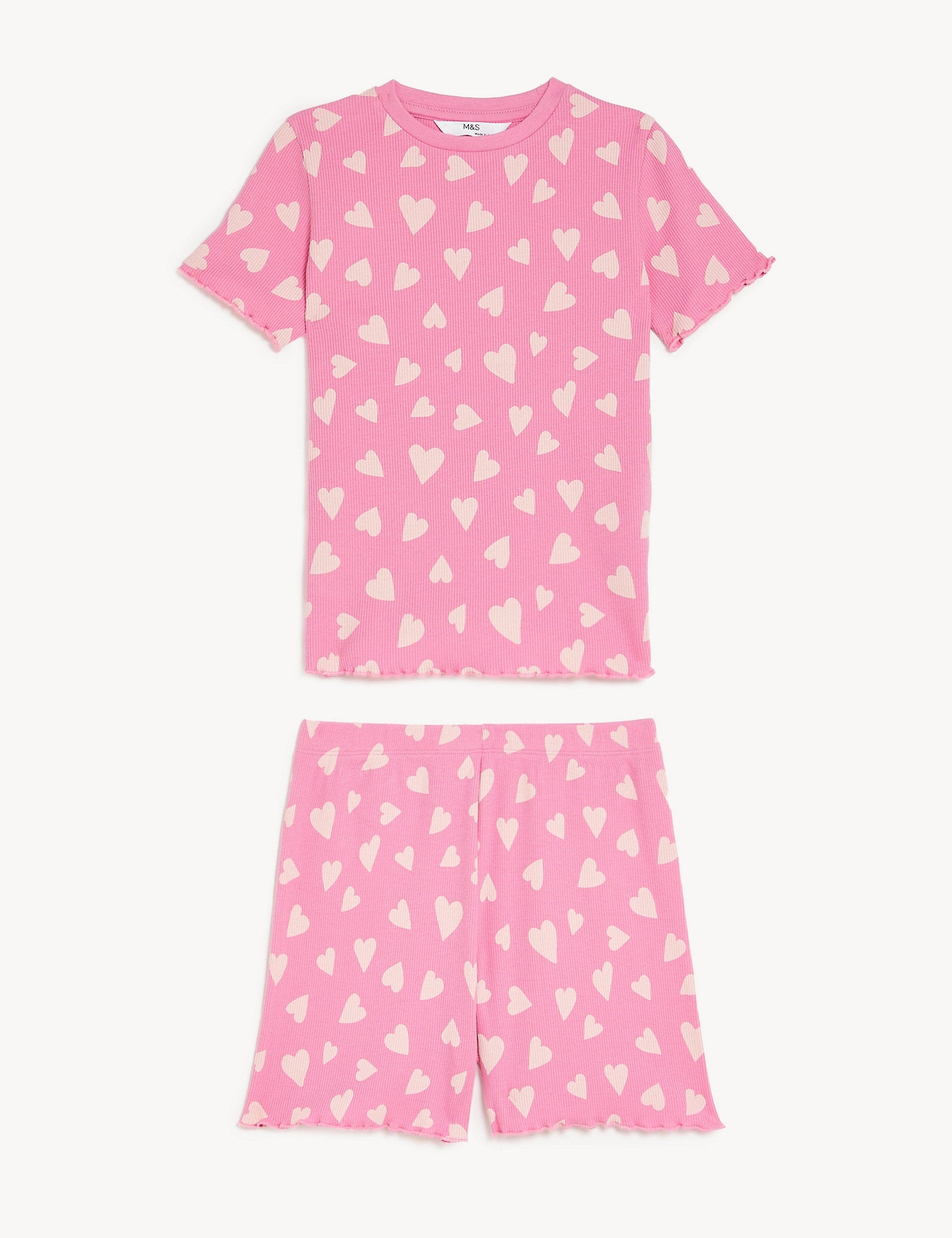 Cotton Rich Heart Rib Short Pyjama Set