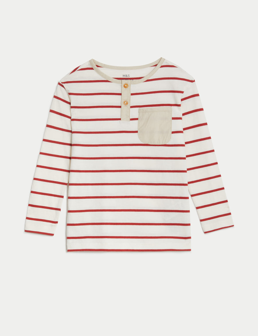 Pure Cotton Breton Striped Henley Top