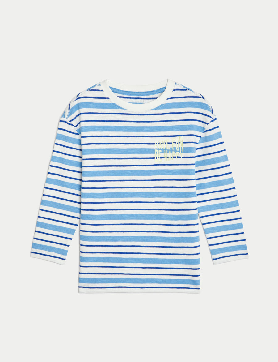Pure Cotton Striped Have Fun Be Happy Top