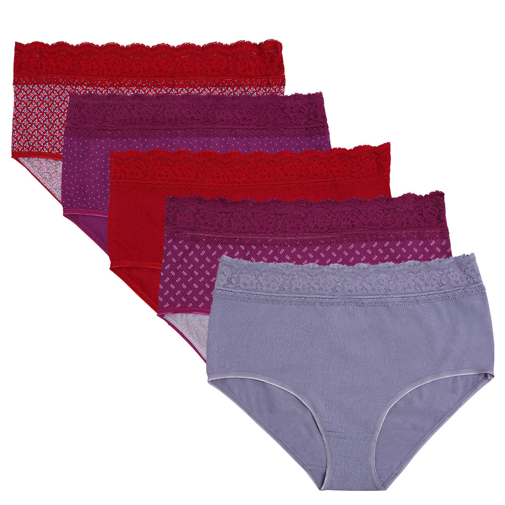 5pk Cotton & Lace Geo Full Brief