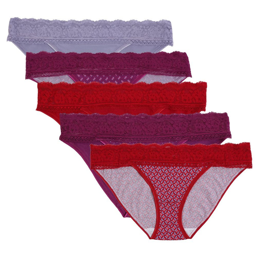 5pk Cotton & Lace Geo Bikini