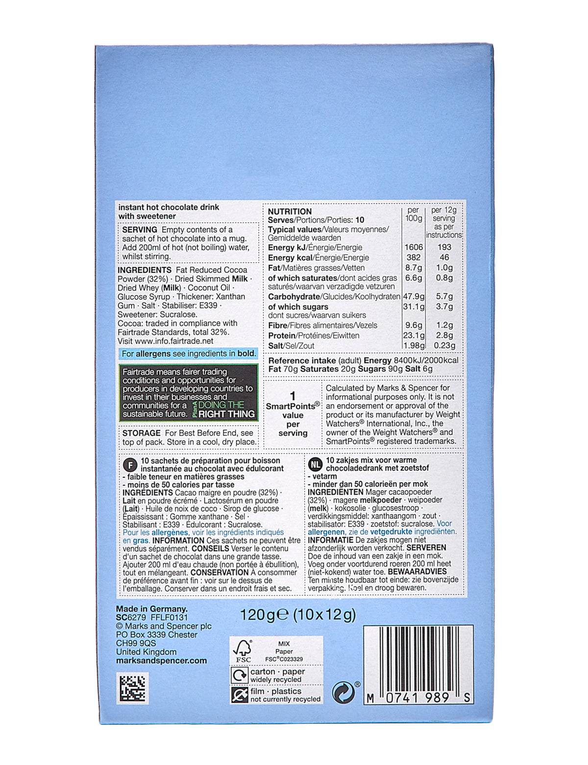 10 Low Fat Instant Hot Chocolate Sachets