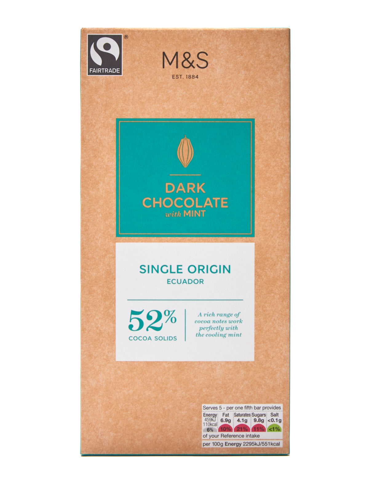 Dark Chocolate with Mint 52% Single Origin Ecuador