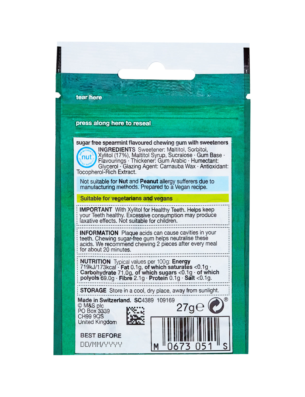 Sugar Free Spearmint Gum