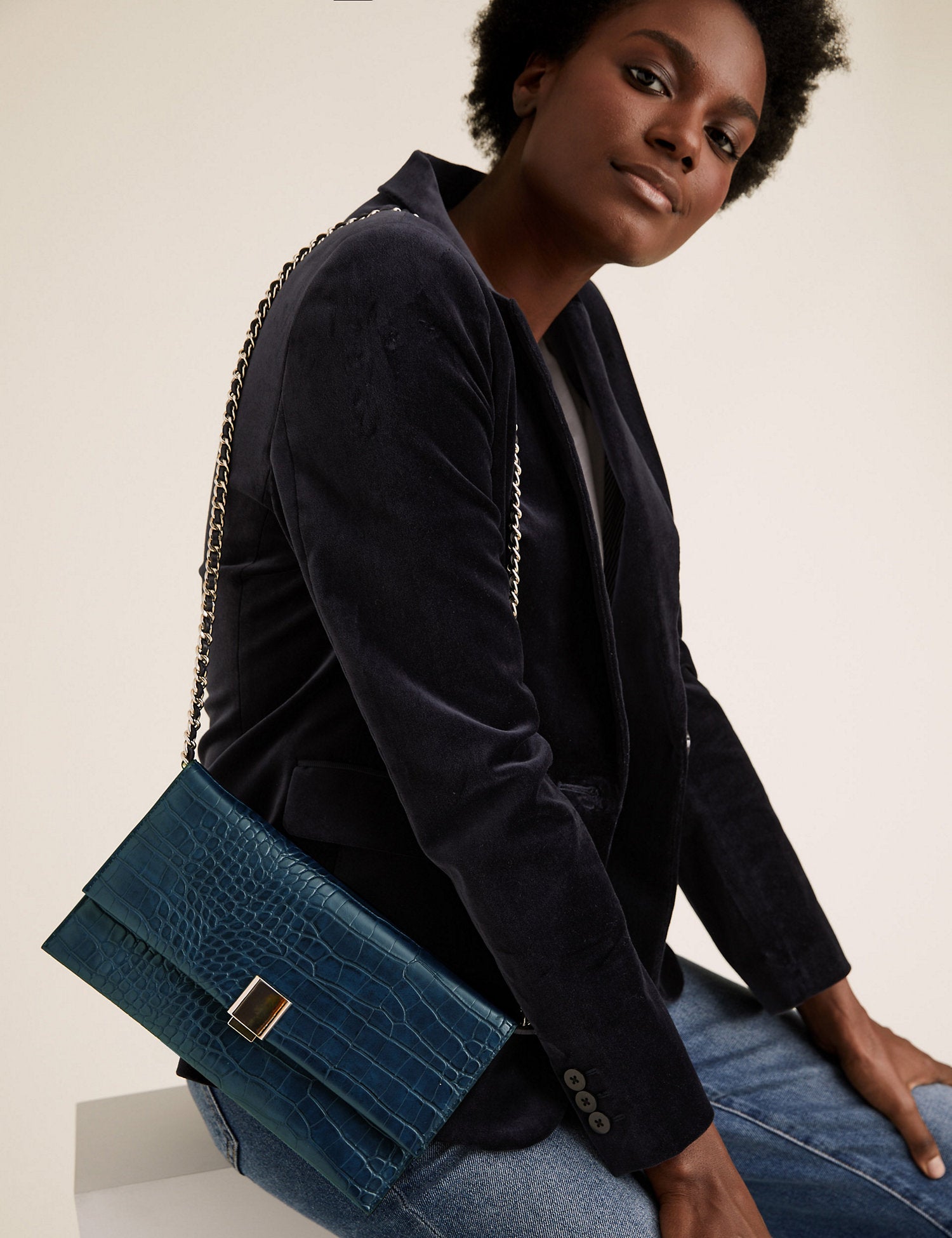Croc Effect Chain Clutch Bag