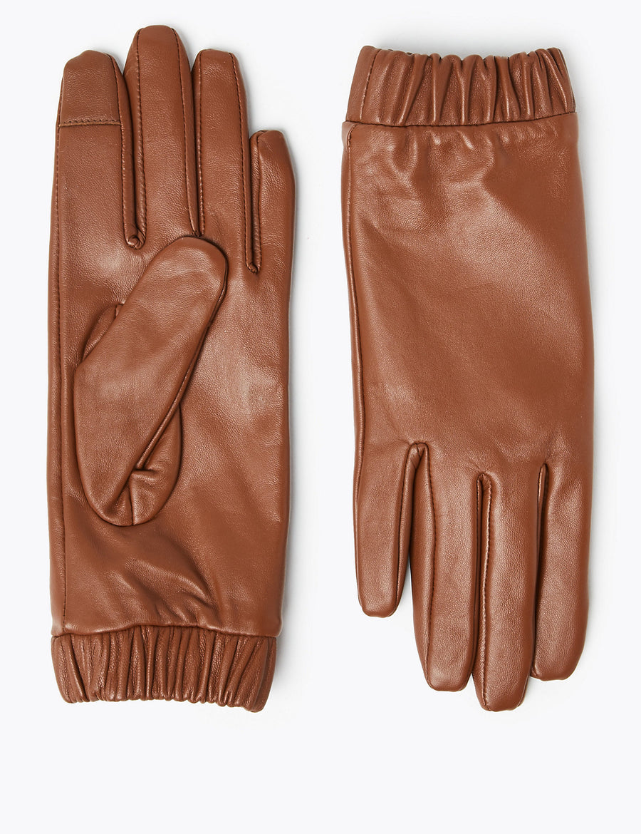 Leather Touchscreen Cuffed Gloves