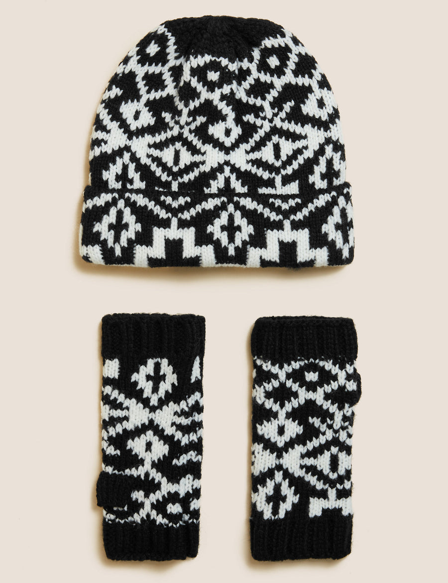 Knitted Fair Isle Hat & Gloves Gift Set