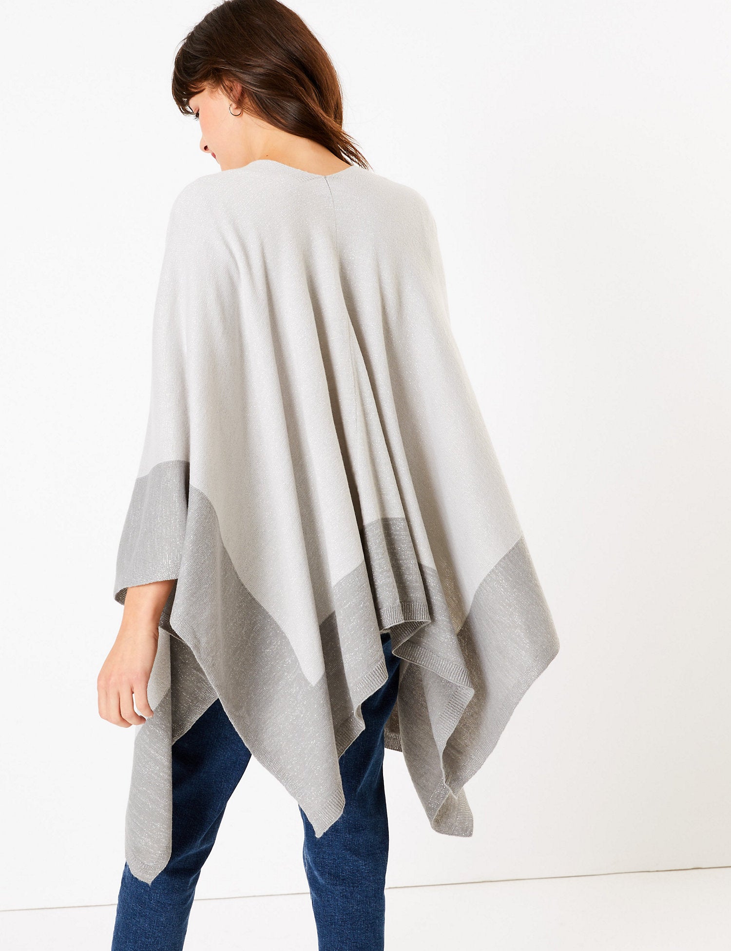 Knitted Colour Block Poncho