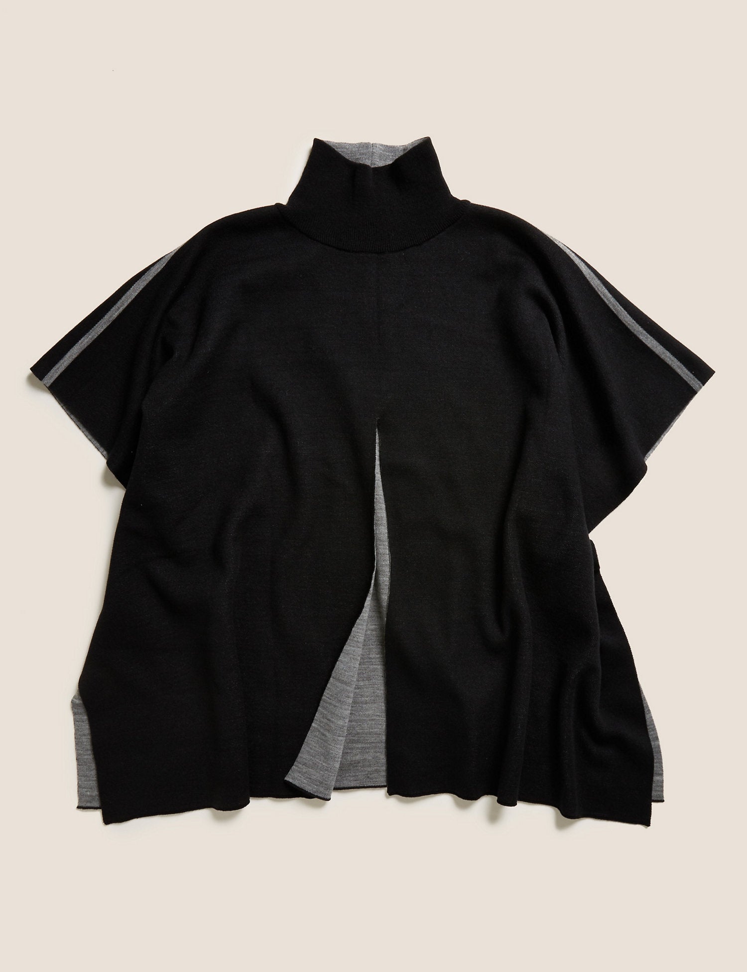 Contrast Funnel Neck Poncho