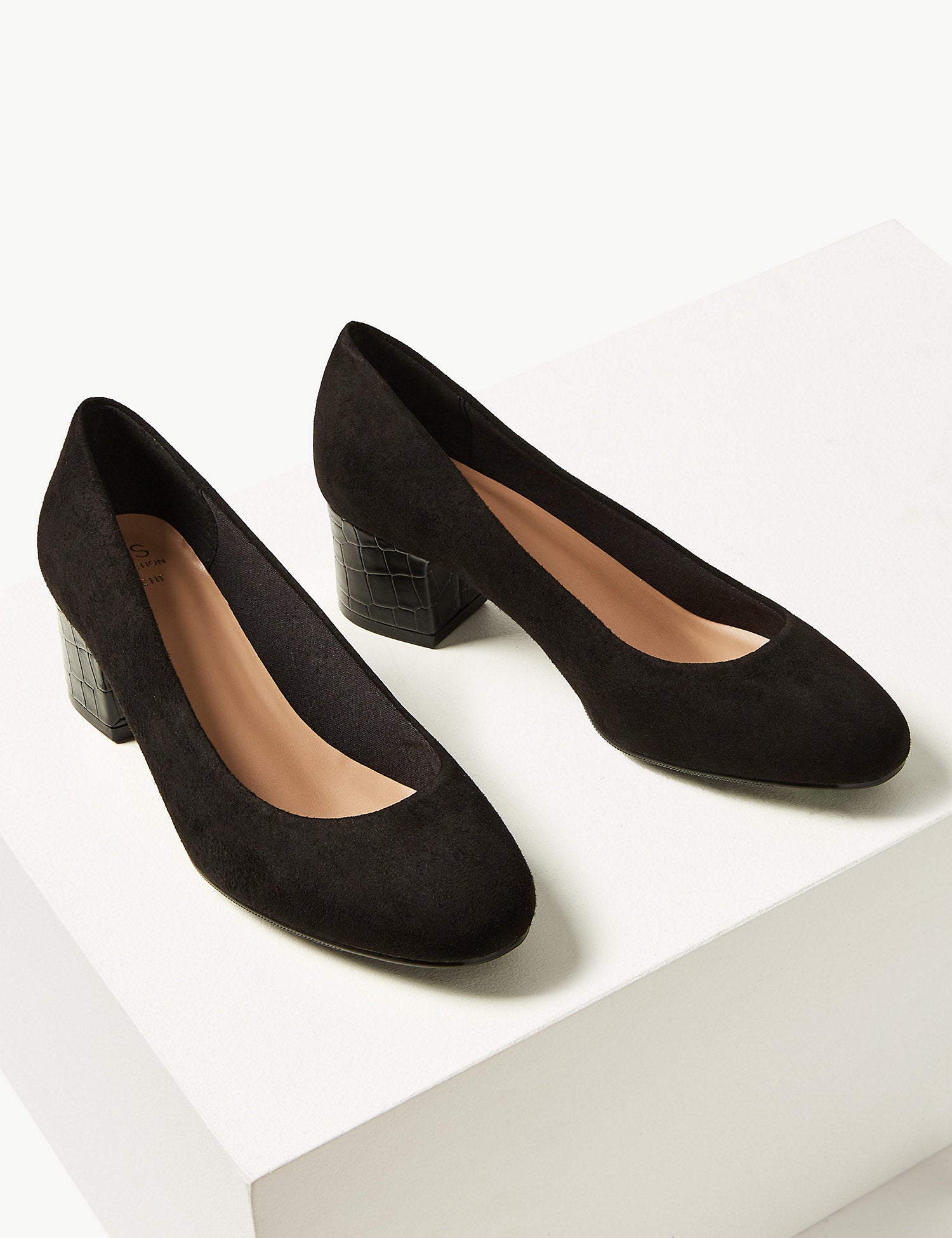 Wide Fit Block Heel Court Shoes
